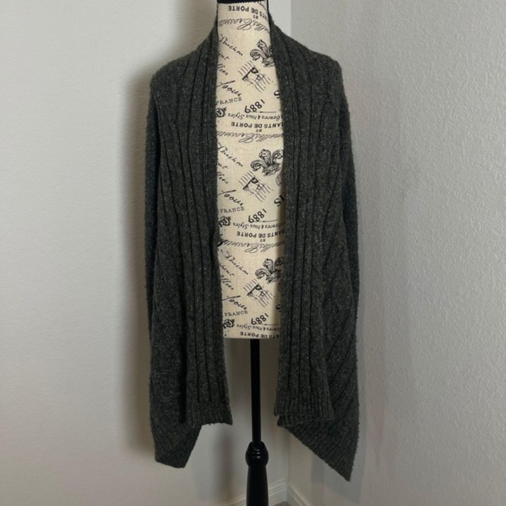 BCBGMAXAZRIA Gray Knit Cardigan Open Front Draped‎ Cozy Sweater XS/S